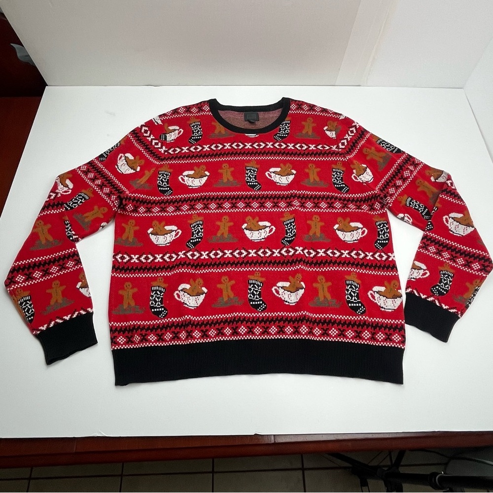 14th & Union Men's Holiday Sweater Gingerbread Men Size‎ 2XL Red Black Christmas